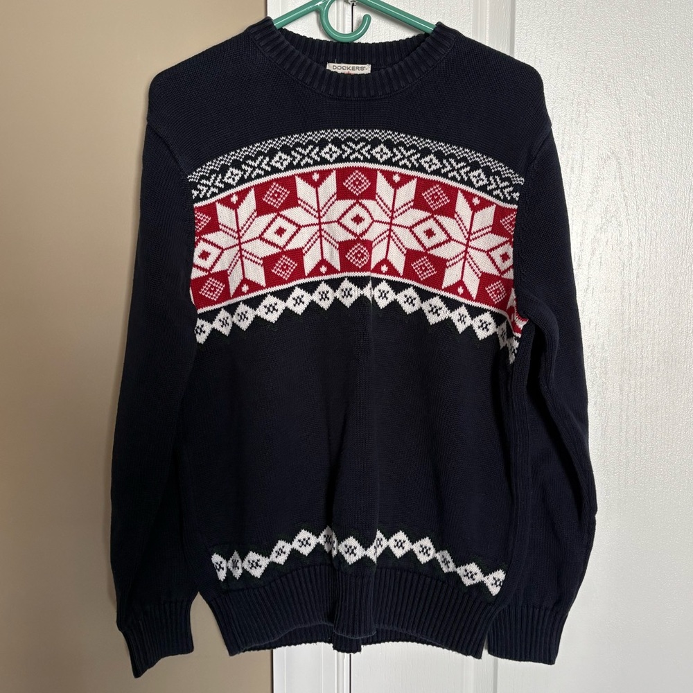 Dockers Men’s 100% Cotton Fair Isle Winter Holiday Crewneck Sweater. Size Large.